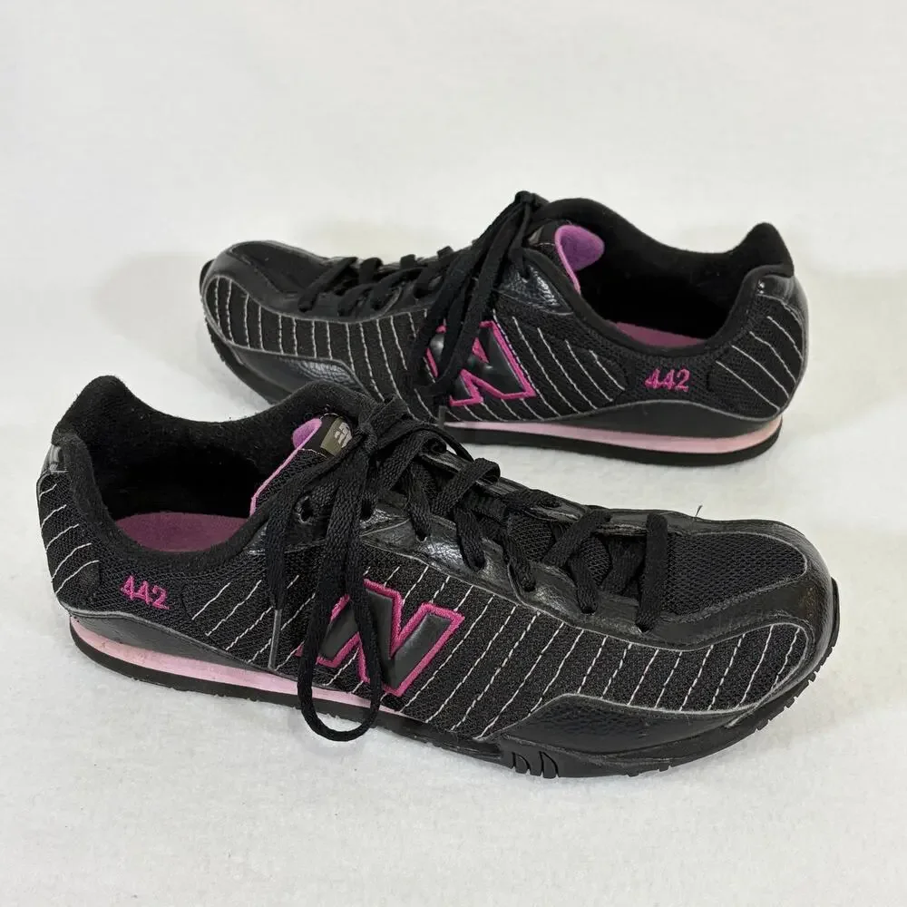 New Balance 442 Running Shoes Womens 8 Black Purple Sneakers Trainers WL442GGP